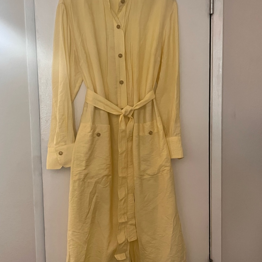 Vince Light Yellow Shirtdress with Sash - Picture 2 of 3
